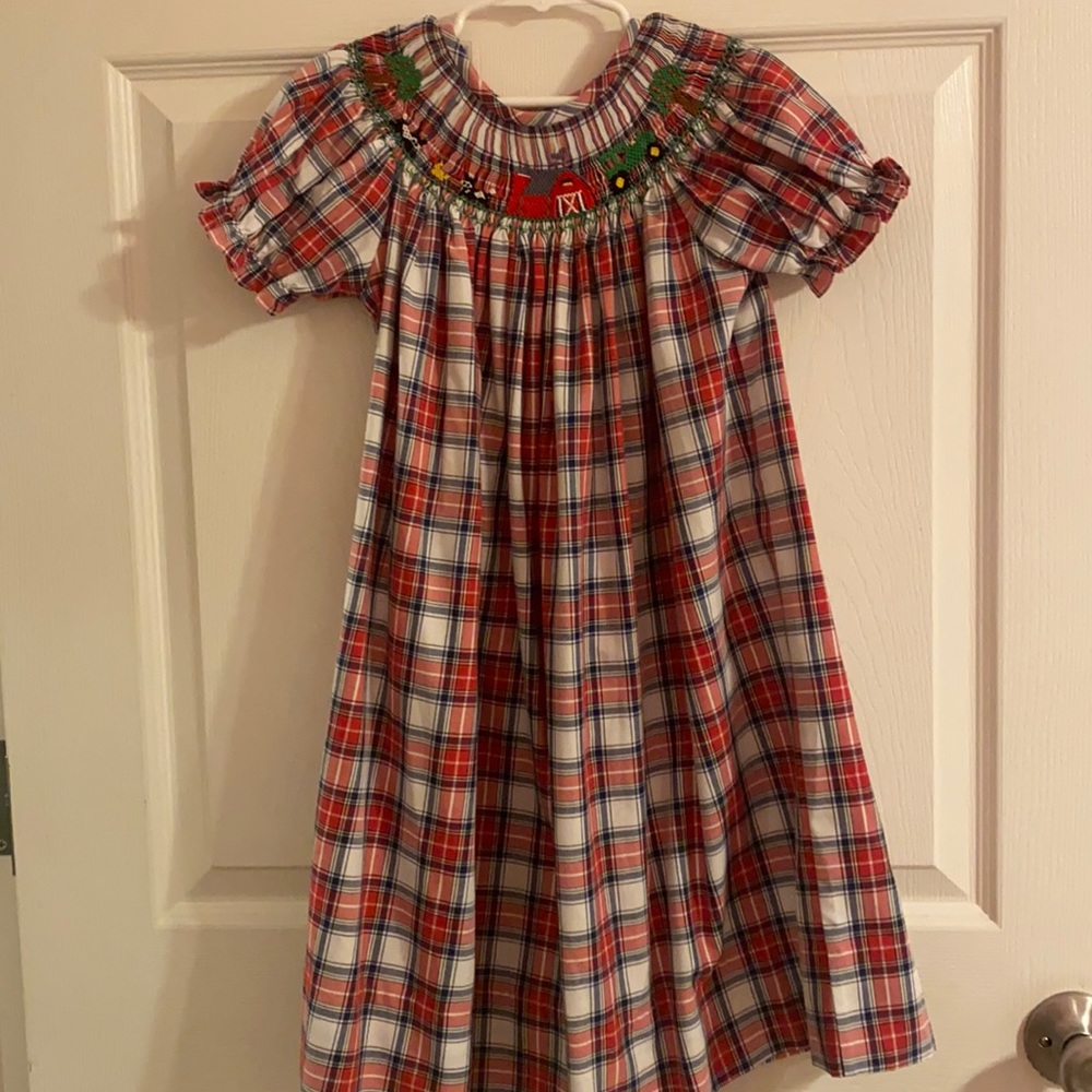 Delaney Smocked Plaid Farm Dress